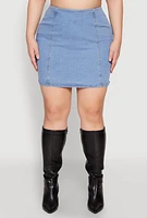 Womens Plus Zip Back Denim Mini Skirt, Blue,
