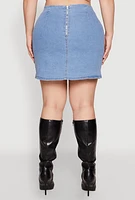 Womens Plus Zip Back Denim Mini Skirt, Blue,