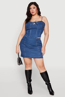 Womens Plus Size Zip Back Denim Mini Skirt, Blue, Size 1X