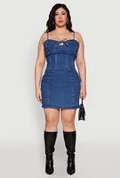 Womens Plus Size Zip Back Denim Mini Skirt, Blue, Size 1X