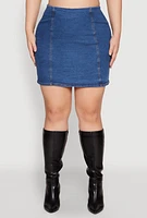 Womens Plus Size Zip Back Denim Mini Skirt, Blue, Size 1X