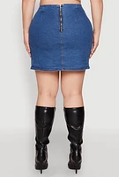 Womens Plus Size Zip Back Denim Mini Skirt, Blue, Size 1X