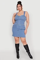 Womens Plus Denim Zip Front Bustier Top, Blue,