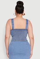 Womens Plus Denim Zip Front Bustier Top, Blue,