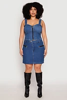 Womens Plus Size Denim Zip Front Bustier Top, Blue, Size 2X