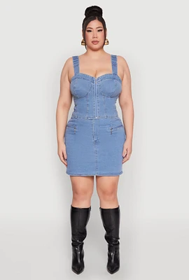 Womens Plus Size Denim Zip Front Mini Skirt, Blue, Size 2X