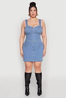 Womens Plus Size Denim Zip Front Mini Skirt, Blue, Size 2X