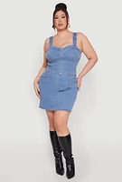 Womens Plus Size Denim Zip Front Mini Skirt, Blue, Size 2X