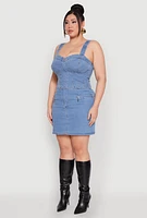 Womens Plus Size Denim Zip Front Mini Skirt, Blue, Size 1X