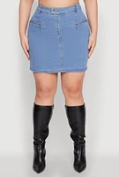 Womens Plus Size Denim Zip Front Mini Skirt, Blue, Size 2X