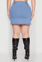 Womens Plus Size Denim Zip Front Mini Skirt, Blue, Size 2X