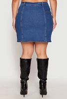 Womens Plus Size Denim Zip Front Mini Skirt, Blue, Size 1X