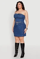 Womens Plus Size Denim Pocket Corset Tube Top, Blue, Size 3X