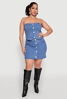 Womens Plus Size Button Front Denim Mini Skirt, Blue, Size 2X