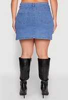 Womens Plus Size Button Front Denim Mini Skirt, Blue, Size 2X