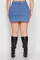 Womens Plus Size Button Front Denim Mini Skirt, Blue, Size 2X