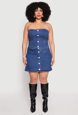 Womens Plus Size Button Front Denim Mini Skirt, Blue, Size 3X