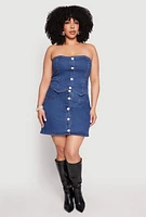Womens Plus Size Button Front Denim Mini Skirt, Blue, Size 3X