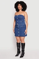 Womens Plus Size Button Front Denim Mini Skirt, Blue, Size 3X