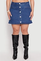Womens Plus Size Button Front Denim Mini Skirt, Blue, Size 3X