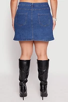Womens Plus Size Button Front Denim Mini Skirt, Blue, Size 3X