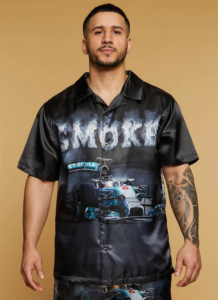 Womens Mens Smoke Race Car Graphic Shirt, S