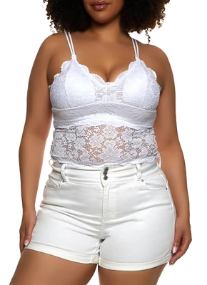 Womens Plus Size Floral Lace Cropped Cami, White, Size 1X