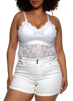 Womens Plus Size Floral Lace Cropped Cami, White, Size 1X