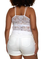 Womens Plus Size Floral Lace Cropped Cami, White, Size 1X
