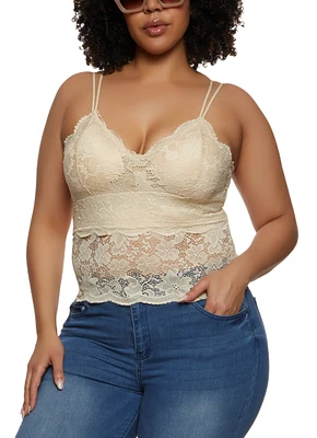 Womens Plus Size Floral Lace Cropped Cami, Beige, Size 2X