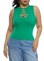Womens Plus Size Seamless Laser Cut Tank Top, Green, Size 1X-2X
