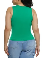 Womens Plus Size Seamless Laser Cut Tank Top, Green, Size 1X-2X