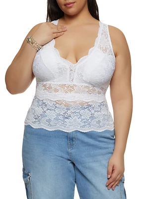 Womens Plus Size Criss Cross Back Sleeveless Lace Top, White, Size 1X