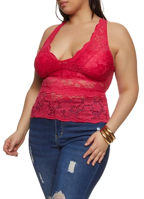 Womens Plus Size Criss Cross Back Sleeveless Lace Top, Pink, Size 2X