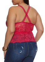 Womens Plus Size Criss Cross Back Sleeveless Lace Top, Pink, Size 2X