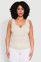 Womens Plus Size Seamless Notch Neck Tank Top, Beige, Size 2X-3X