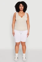 Womens Plus Size Seamless Notch Neck Tank Top, Beige, Size 2X-3X