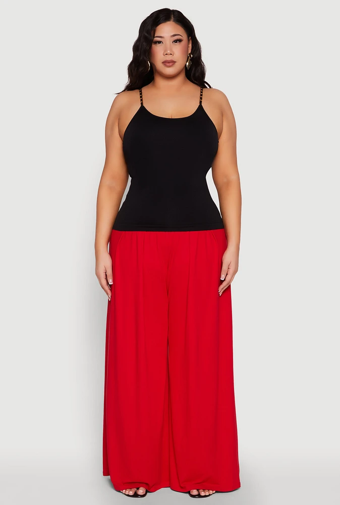 Womens Plus Size Seamless Metallic Chain Strap Cami, Black, Size 2X-3X