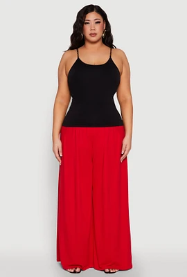 Womens Plus Size Seamless Metallic Chain Strap Cami, Black, Size 2X-3X