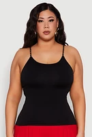 Womens Plus Size Seamless Metallic Chain Strap Cami, Black, Size 2X-3X