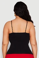 Womens Plus Size Seamless Metallic Chain Strap Cami, Black, Size 2X-3X