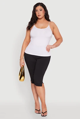 Womens Plus Size Seamless Metallic Chain Strap Cami, White, Size 1X-2X