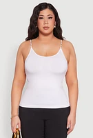 Womens Plus Size Seamless Metallic Chain Strap Cami, White, Size 1X-2X