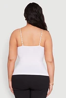 Womens Plus Size Seamless Metallic Chain Strap Cami, White, Size 1X-2X