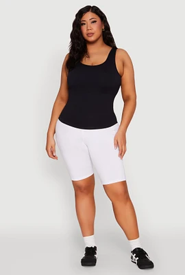 Womens Plus Size Seamless Scoop Neck Shelf Bra Tank Top, Black, Size 2X-3X