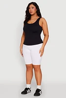 Womens Plus Size Seamless Scoop Neck Shelf Bra Tank Top, Black, Size 2X-3X