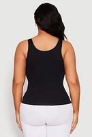 Womens Plus Size Seamless Scoop Neck Shelf Bra Tank Top, Black, Size 2X-3X