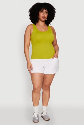 Womens Plus Size Seamless Scoop Neck Shelf Bra Tank Top, Green, Size 1X-2X