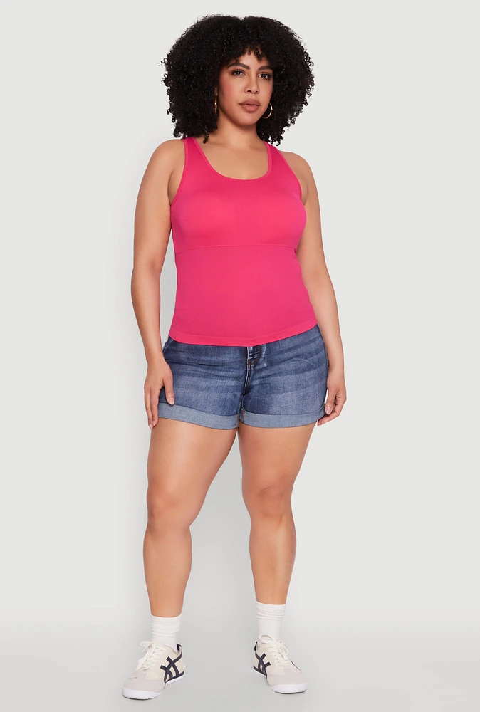Womens Plus Seamless Scoop Neck Shelf Bra Tank Top, 2X-3X