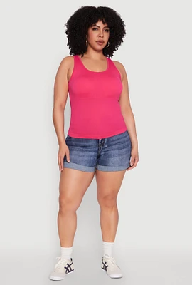Womens Plus Seamless Scoop Neck Shelf Bra Tank Top, 2X-3X